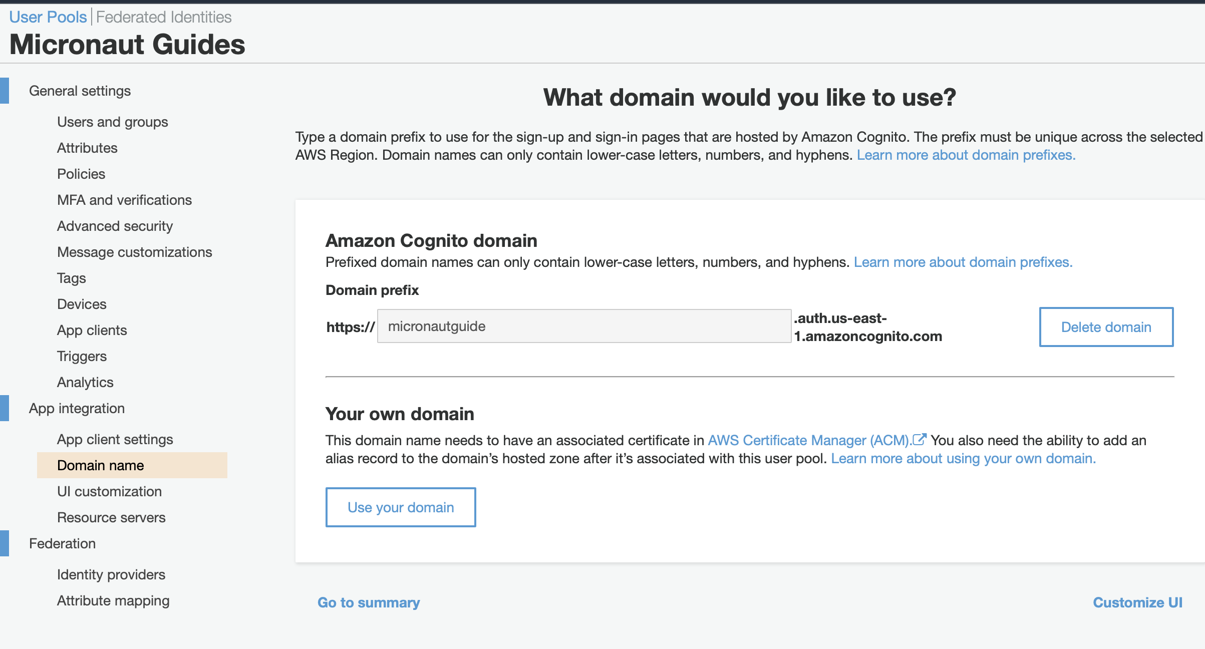 aws cognito domain