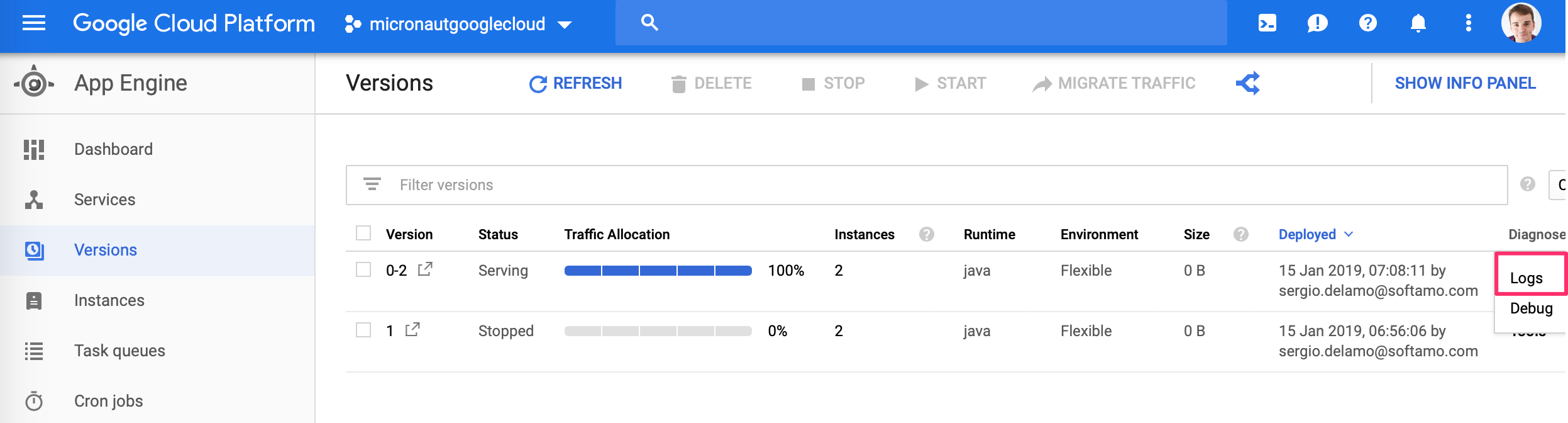 google cloud logs