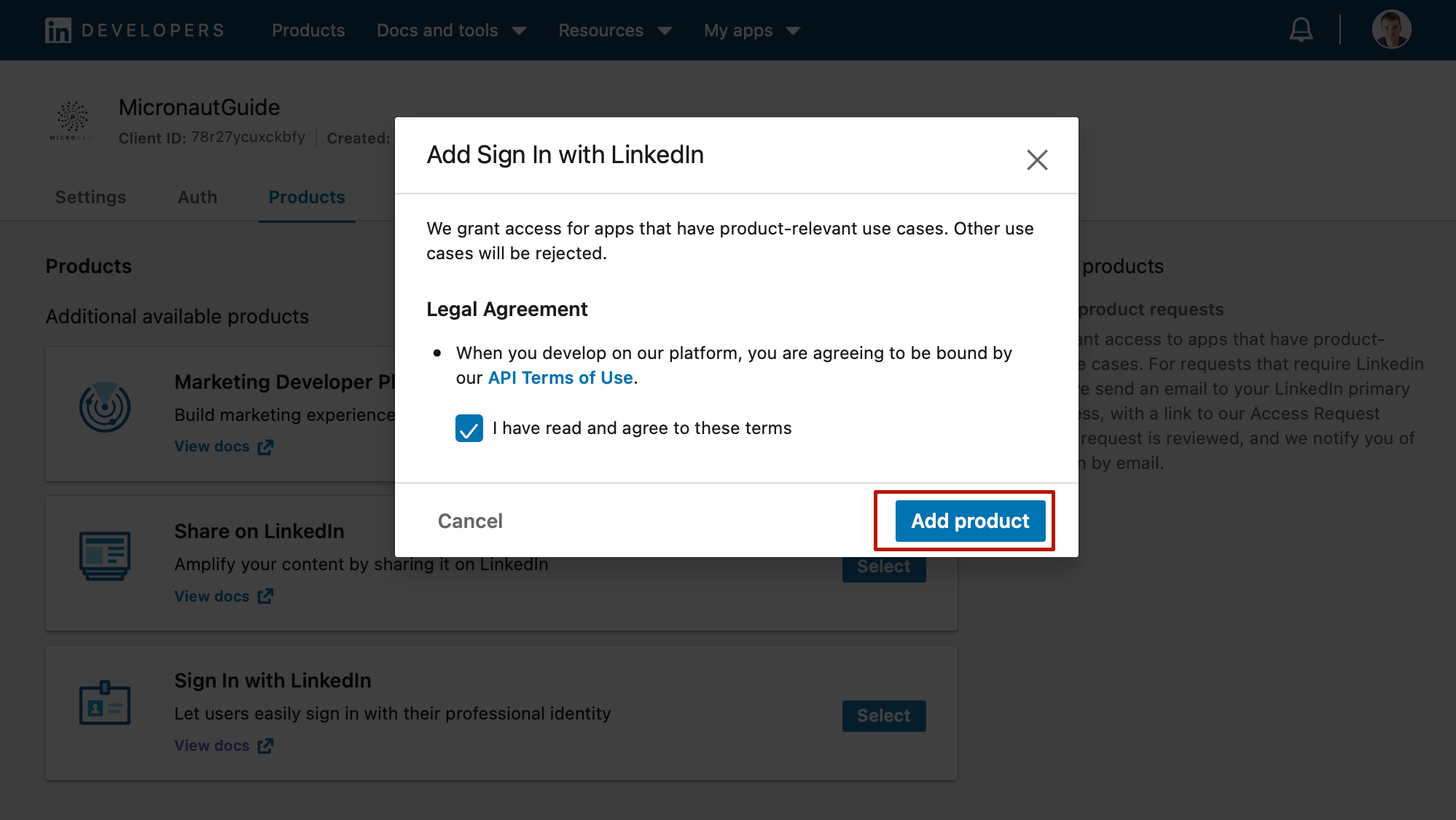 linkedin add signin with linked popup