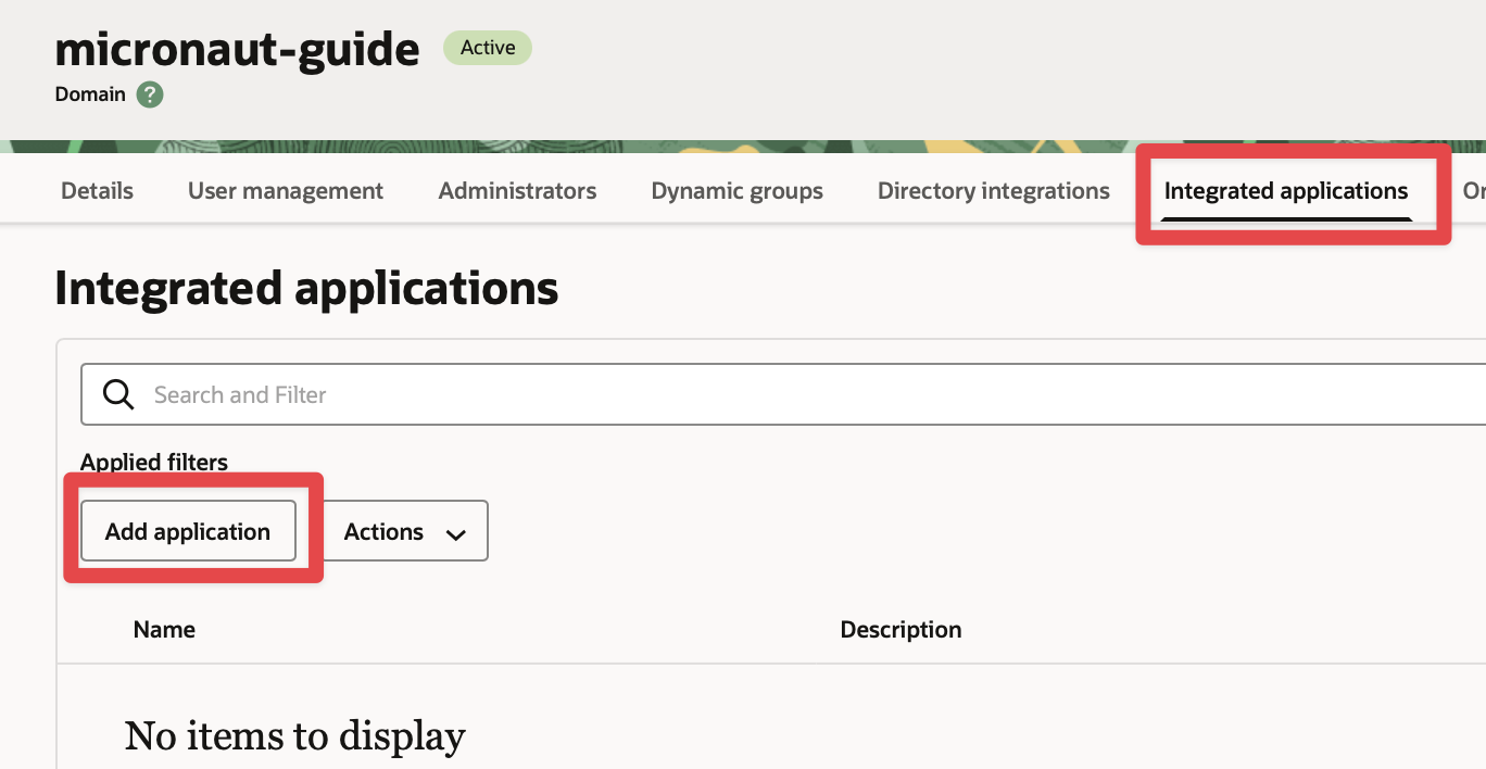 oci add integrated application