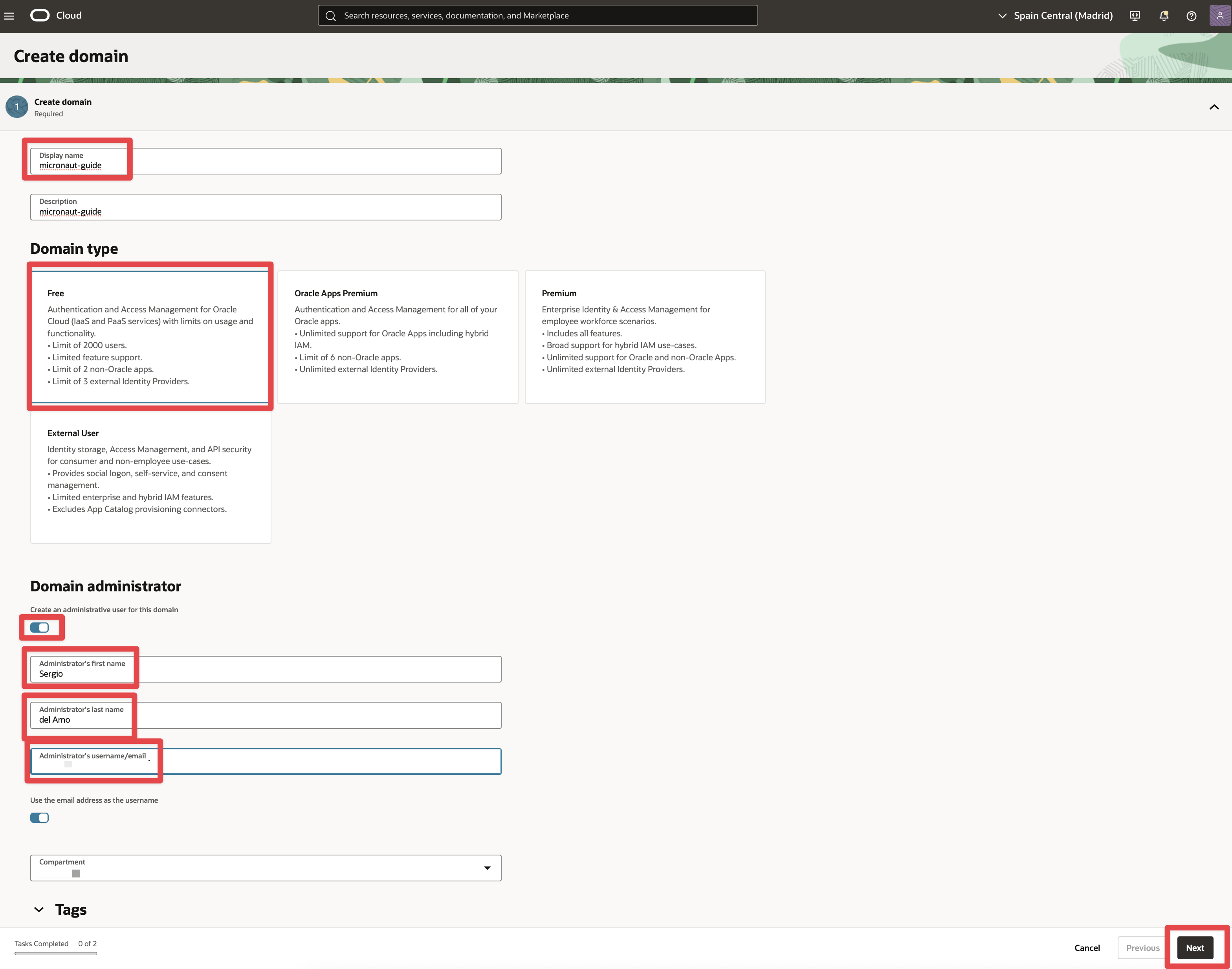 oci create domain