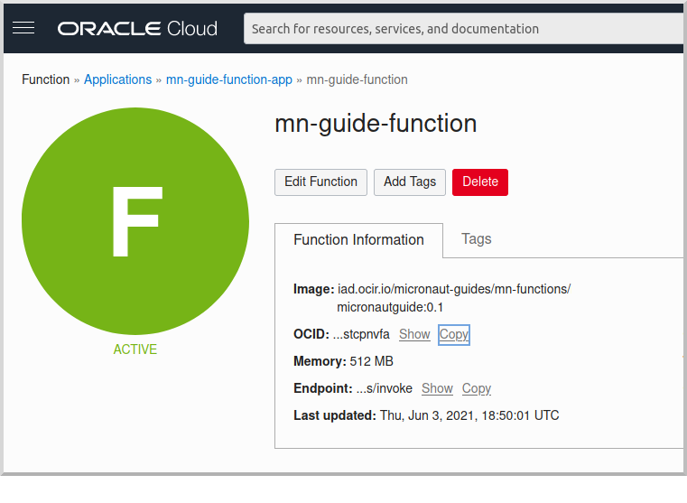 Deploy a Micronaut Function Serverless application to Oracle Cloud